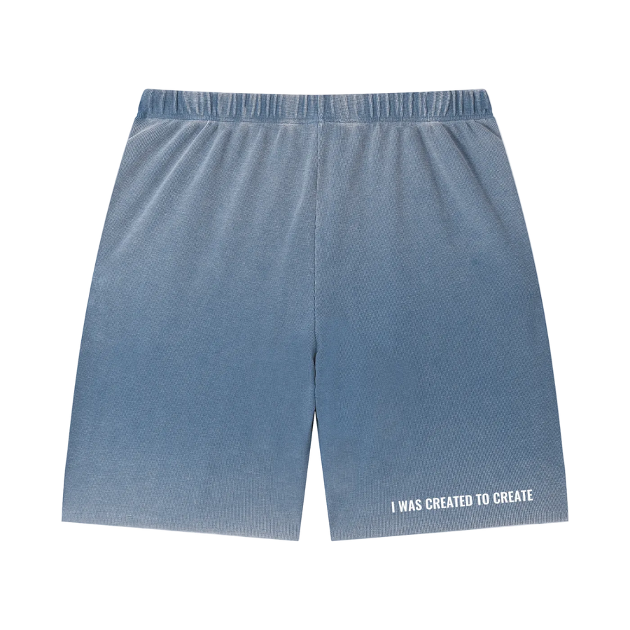 Unisex Vintage Wash Sunfade Waffle Raw Hem Shorts