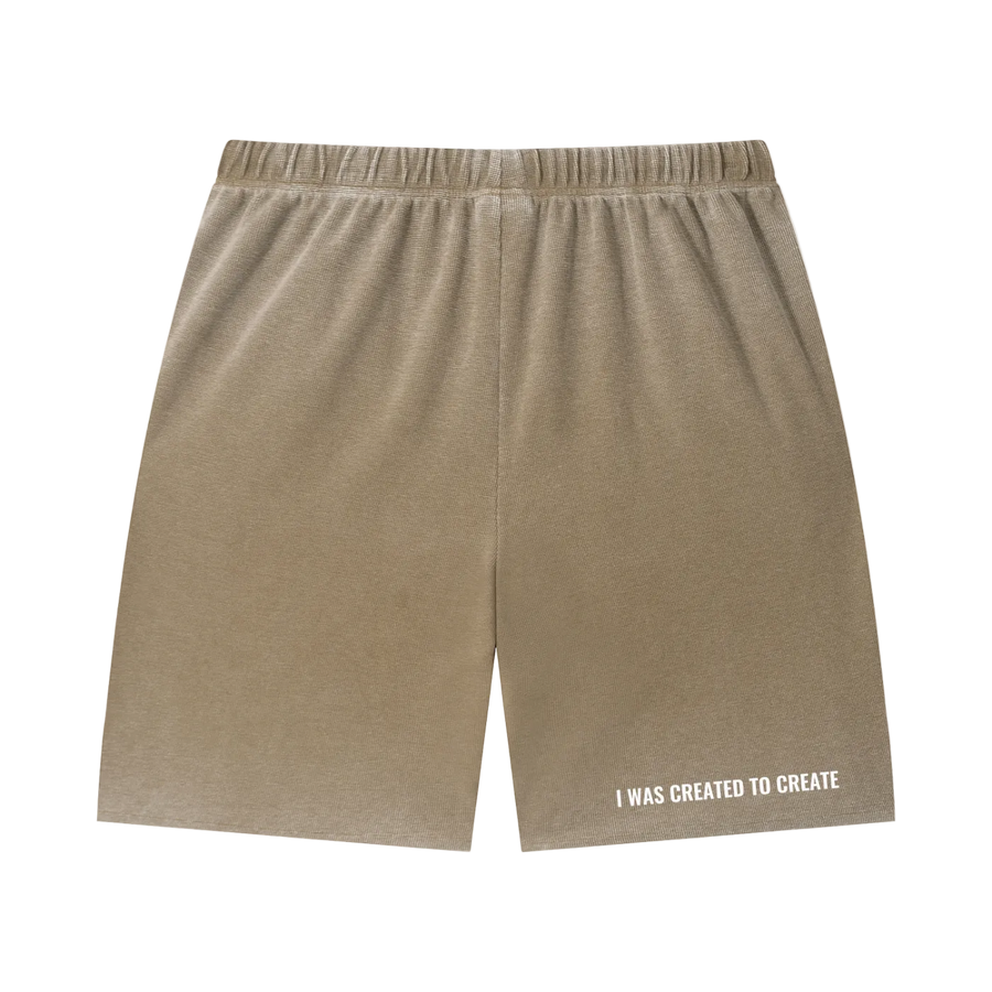 Unisex Vintage Wash Sunfade Waffle Raw Hem Shorts